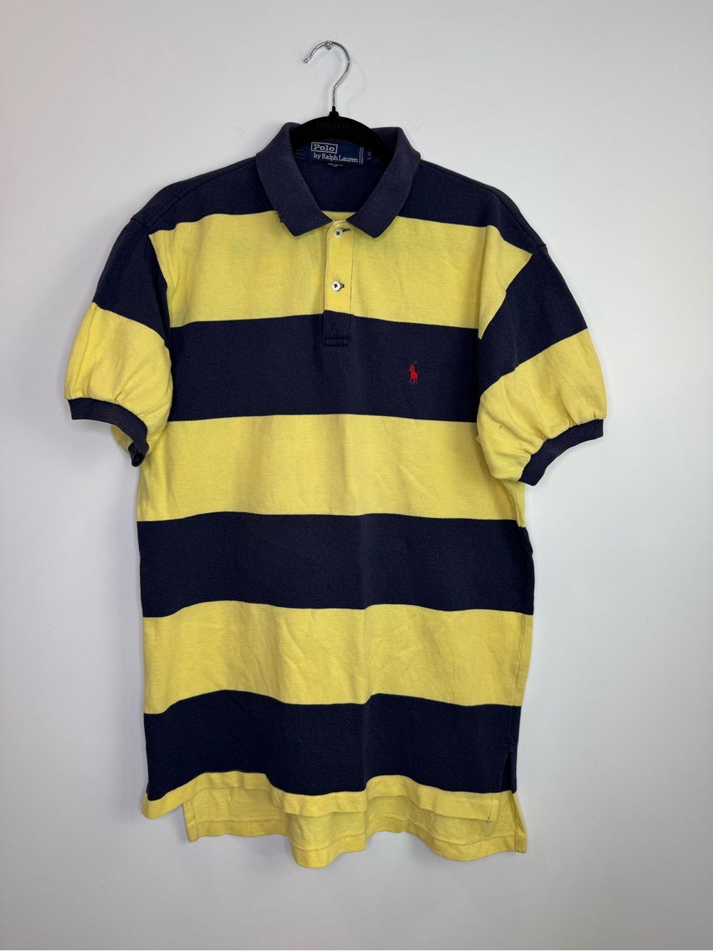 Polo by Ralph Lauren Men’s Yellow & Navy Striped Cotton Polo vtg worn in large